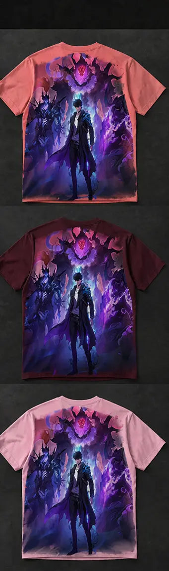 Unisex Printed Oversized Trendy Aesthetic T-Shirt (Solo leveling) Sung Jinwoo Graphic T-shirtg Arise) Trendyus