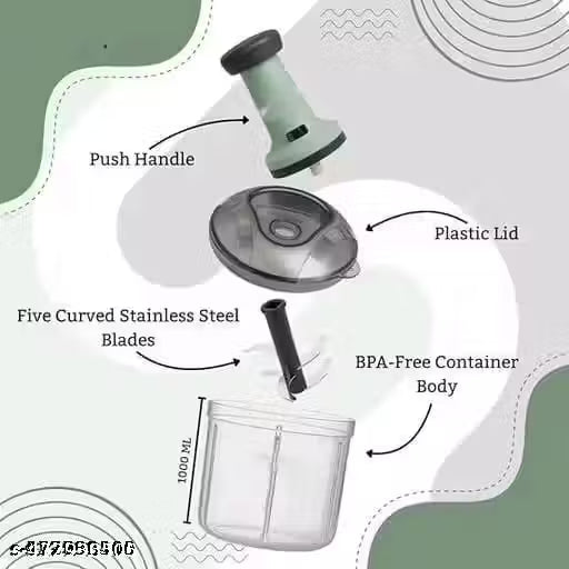 Quick & Easy Square 6 Blade Push Chopper Push N Chop Hand Press Vegetable Chopper with Easy Push and Close - 1000 Ml